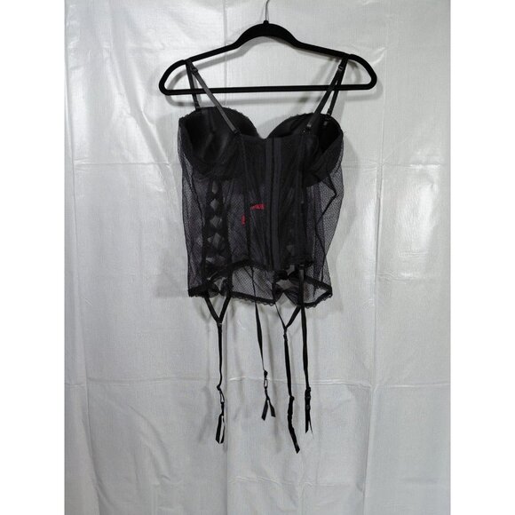 Seven Til Midnight Sheer Bustier Top with Garter Straps 1X/2X Black Bows - Picture 2 of 9
